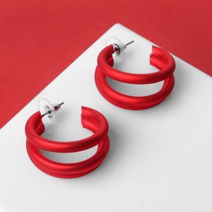 Серьги-кольца "Боттега" тройные, цвет красный Серьги-кольца "Боттега" тройные, цвет красный