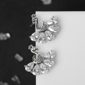 Серьги со стразами "Павлин" роскошь, цвет белый, цвет серебристый Серьги со стразами "Павлин" роскошь, цвет белый, цвет серебристый