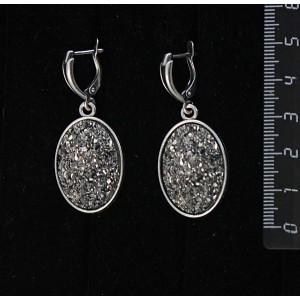 Серьги с кабошонами пластик "щетка кристаллов", простой овал 25х18мм, цвет серебристый, посеребрение