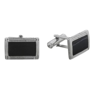 Запонки "Прямоугольник" в рамке с эмалью, цвет чёрный, цвет серебристый