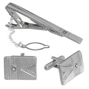 Набор мужской "Запонки + Зажим для галстука" резьба, цвет серебро