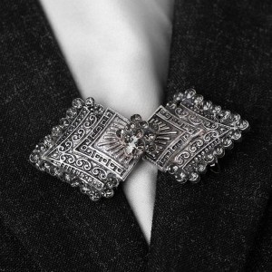 Зажим для кардигана "Ромбы", цвет серый, цвет серебристый