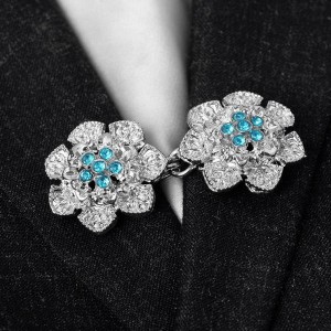 Зажим для кардигана "Цветок", цвет голубой, цвет серебристый