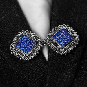 Зажим для кардигана "Квадраты", цвет синий, цвет серебристый