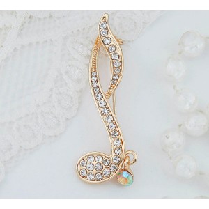 Брошь "Нота", цвет белый, цвет золотистый (стразы)