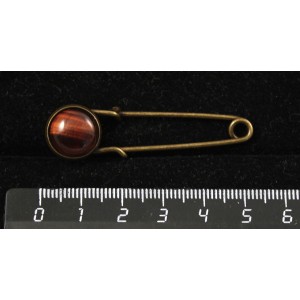 Брошь-булавка с бычьим глазом, круг 12мм, цвет бронза