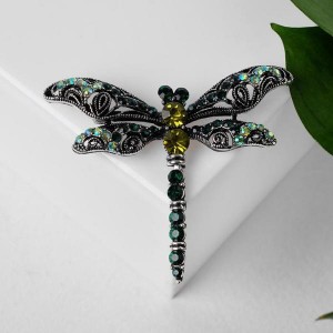 Брошь "Стрекоза" ажурная, цвет чёрно-зелёный, цвет серебристый Брошь "Стрекоза" ажурная, цвет чёрно-зелёный, цвет серебристый