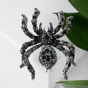 Брошь "Паук" цветочки, цвет серо-зелёный, цвет серебристый