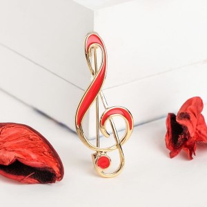 Брошь "Скрипичный ключ" классика, цвет красный, цвет золотистый
