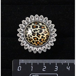Брошь с кабошоном из пластика , рисунок "леопард", основа "подсолнух", круг 20мм