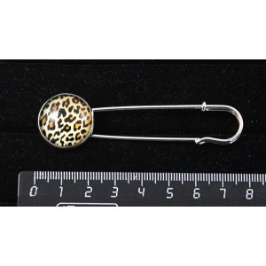 Брошь-булавка с кабошоном из пластика , рисунок "леопард", круг 20мм
