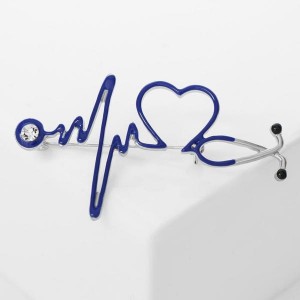 Брошь "Стетоскоп" кардиограмма, цвет синий, цвет серебристый