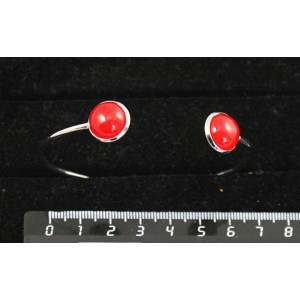 Браслет из агата красного, (тонировка под коралл), 2 круга 12мм, жесткая основа