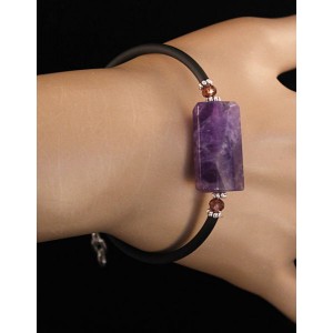 Браслет из аметиста на струнке, прямоугольник 24х14мм