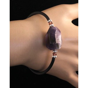 Браслет из аметиста на струнке, крупная огранка 24х17мм