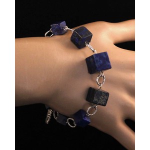 Браслет из лазурита (синий) на колечках, кубик 6,8,10,12мм