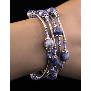 Браслет из лазурита бело-синего, шарик 8мм