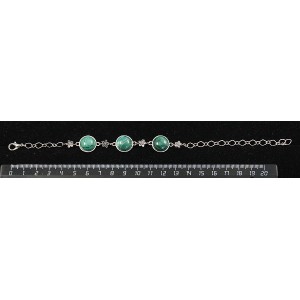 Браслет из малахита, круг 12мм, 3 камня, на цепочке