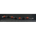 Браслет из сердолика (шарик 12) и агата черного (бочонок 18х13мм), на колечках, 46см + цепочка