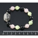 Браслет из кварца-волосатика, агата черного, оникса, кварца розового, бочонок+шарик 10мм