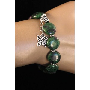 Браслет из цоизита, "монетки", с подвеской