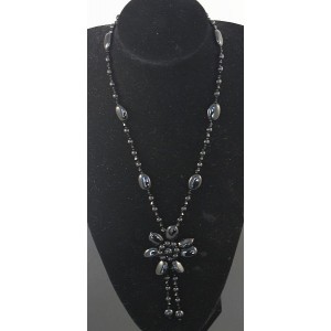 Колье-галстук из агата черного "цветок"