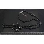 Колье-галстук из агата черного "цветок"