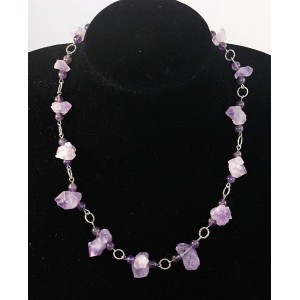 Бусы из аметиста на колечках, 46см, кристаллы + шарик 6мм