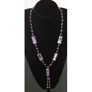 Колье-галстук из аметиста, 5 прямоугольников + шарик 8 и 6мм