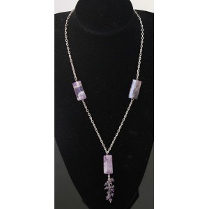 Колье-галстук на цепочке из аметиста, 3 прямоугольника + шарик 6мм