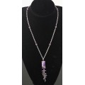 Колье-цепочка из аметиста, прямоугольник + шарик 6мм