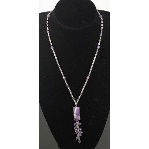 Колье-цепочка из аметиста, прямоугольник + шарик 6мм