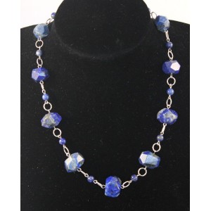 Бусы из лазурита на колечках, крупная огранка + шарик 6мм