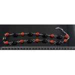 Бусы из сердолика (шарик 12) и агата черного (бочонок 18х13мм), на колечках, 46см + цепочка