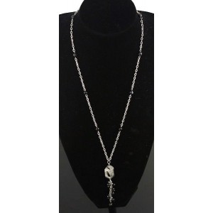 Колье-цепочка из кварца-волосатика, бусина крупная огранка + агат черный шарик 6мм