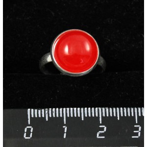 Кольцо c агатом красным, (тонировка под коралл), круг 12мм, безразмерное