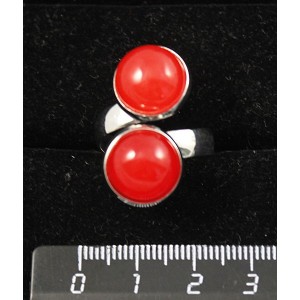 Кольцо из агата красного, (тонировка под коралл), "2 круга", круг 12мм, безразмерное