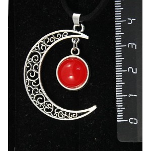 Кулон из агата красного, (тонировка под коралл), "луна", круг 12мм