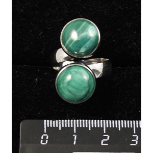 Кольцо из малахита, "2 круга", круг 12мм, безразмерное