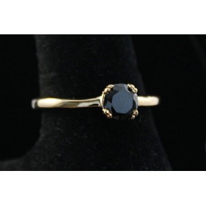 Кольцо фианит черный 1 камень, позолота