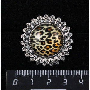 Кольцо с кабошоном из пластика, рисунок "леопард", круг 20мм, "подсолнух", безразмерное