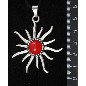 Кулон из агата красного, (тонировка под коралл), "солнышко", круг 12мм