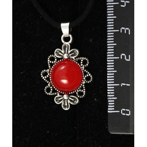 Кулон из агата красного, (тонировка под коралл), "2 цветка", круг 12мм