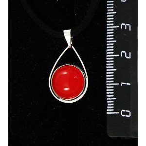 Кулон из агата красного, (тонировка под коралл), круг 12мм, "капелька"