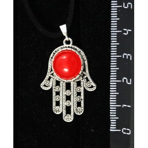 Кулон из агата красного, (тонировка под коралл), круг 12мм, "хамса"