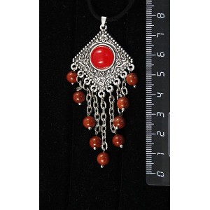 Кулон из агата красного, (тонировка под коралл),"роза", шарик сердолик 6мм,  круг 12 мм