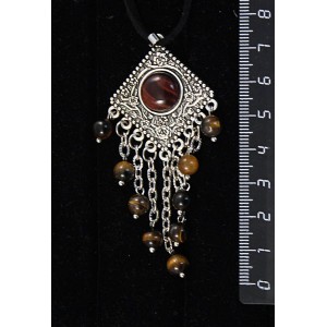 Кулон из бычьего глаза,"роза",шарик тигровый глаз 6мм,  круг 12 мм