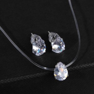 Комплект: серьги, кулон "На леске" капелька, цвет белый, цвет серебристый