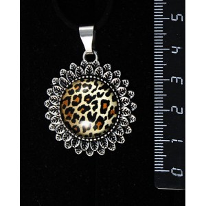 Кулон с кабошоном из пластика, рисунок "леопард", "подсолнух", круг 20мм