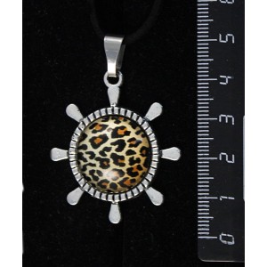 Кулон с кабошоном из пластика, рисунок "леопард", "штурвал", круг 20мм